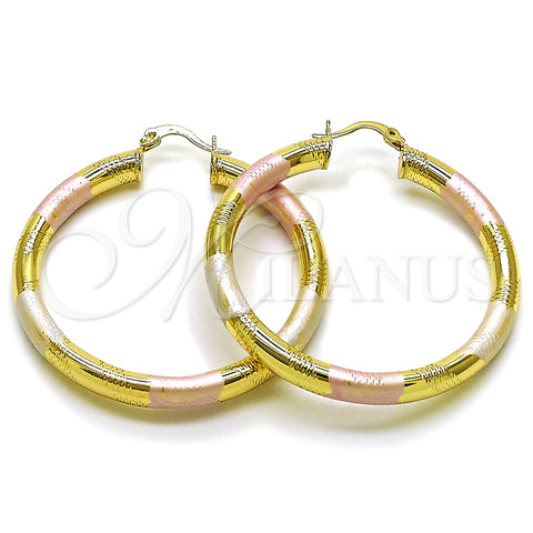 Oro Laminado Large Hoop, Gold Filled Style Hollow Design, Diamond Cutting Finish, Tricolor, 02.170.0309.1.50