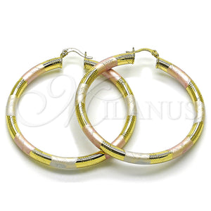Gold Filled Hoop Earrings — Large Hoop Hollow Design Diamond Cutting Tricolor 02. — main product view — SKU 163169 | Oro Laminado aretes de aro — Large Hoop Hollow diseño Diamond Cutting Tricolor 02. — SKU 163169