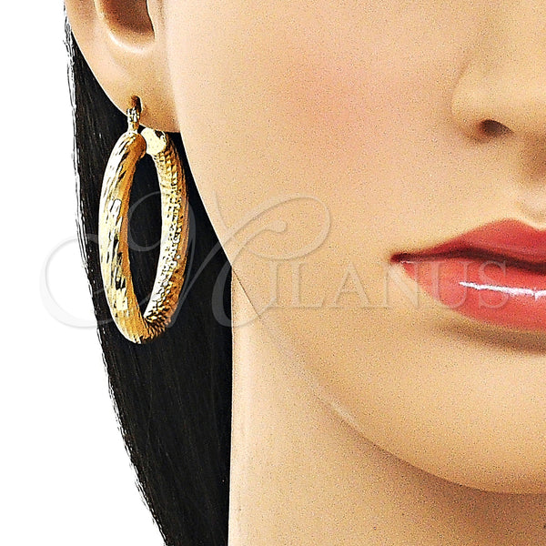 Gold Filled Hoop Earrings — Medium Hoop Hollow Design Diamond Cutting 02. — alternate product view — SKU 163170 | Oro Laminado aretes de aro — Medium Hoop Hollow diseño Diamond Cutting 02. — SKU 163170