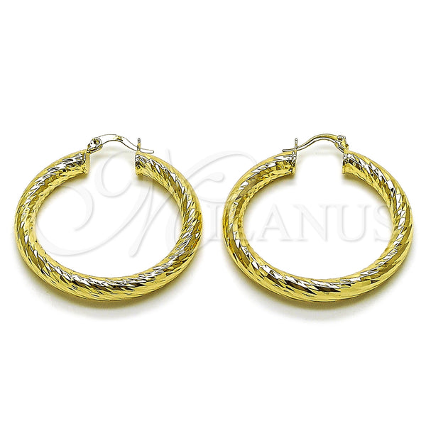 Gold Filled Hoop Earrings — Medium Hoop Hollow Design Diamond Cutting 02. — main product view — SKU 163170 | Oro Laminado aretes de aro — Medium Hoop Hollow diseño Diamond Cutting 02. — SKU 163170