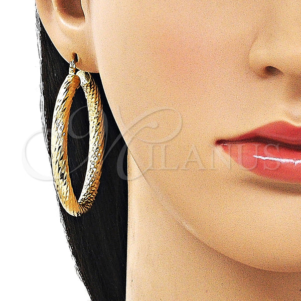 Gold Filled Hoop Earrings — Large Hoop Hollow Design Diamond Cutting 02. — alternate product view — SKU 163171 | Oro Laminado aretes de aro — Large Hoop Hollow diseño Diamond Cutting 02. — SKU 163171