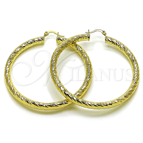 Oro Laminado Large Hoop, Gold Filled Style Hollow Design, Diamond Cutting Finish, Golden Finish, 02.213.0311.60