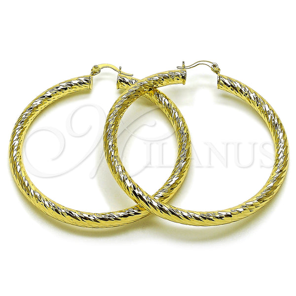 Gold Filled Hoop Earrings — Large Hoop Hollow Design Diamond Cutting 02. — main product view — SKU 163172 | Oro Laminado aretes de aro — Large Hoop Hollow diseño Diamond Cutting 02. — SKU 163172