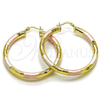 Gold Filled Hoop Earrings — Large Hoop Hollow Design Diamond Cutting Tricolor 02. for wholesale, main product view