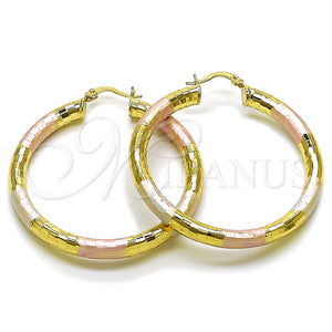 Gold Filled Hoop Earrings — Large Hoop Hollow Design Diamond Cutting Tricolor 02. — main product view — SKU 163173 | Oro Laminado aretes de aro — Large Hoop Hollow diseño Diamond Cutting Tricolor 02. — SKU 163173