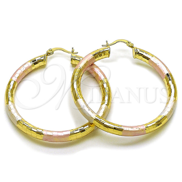 Gold Filled Hoop Earrings — Large Hoop Hollow Design Diamond Cutting Tricolor 02. — main product view — SKU 163173 | Oro Laminado aretes de aro — Large Hoop Hollow diseño Diamond Cutting Tricolor 02. — SKU 163173