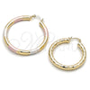Oro Laminado Large Hoop, Gold Filled Style Hollow Design, Diamond Cutting Finish, Tricolor, 02.213.0310.1.50