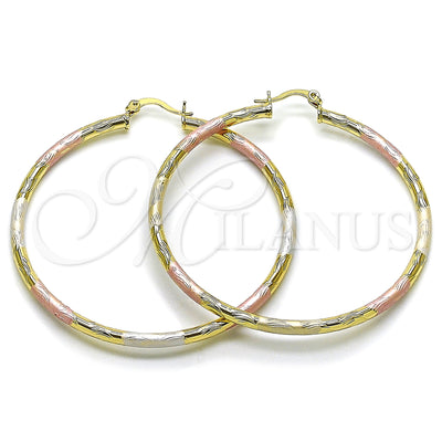 Gold Filled Hoop Earrings — Large Hoop Hollow Design Diamond Cutting Tricolor 02. for wholesale, main product view