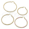 Oro Laminado Large Hoop, Gold Filled Style Hollow Design, Diamond Cutting Finish, Tricolor, 02.213.0152.1.60