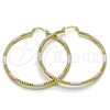 Oro Laminado Large Hoop, Gold Filled Style Hollow Design, Diamond Cutting Finish, Tricolor, 02.213.0154.1.60