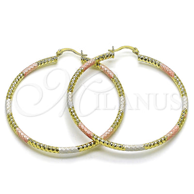 Gold Filled Hoop Earrings — Large Hoop Hollow Design Diamond Cutting Tricolor 02. for wholesale, main product view