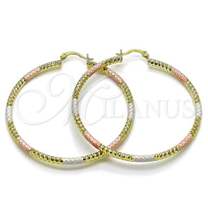 Gold Filled Hoop Earrings — Large Hoop Hollow Design Diamond Cutting Tricolor 02. — main product view — SKU 163175 | Oro Laminado aretes de aro — Large Hoop Hollow diseño Diamond Cutting Tricolor 02. — SKU 163175