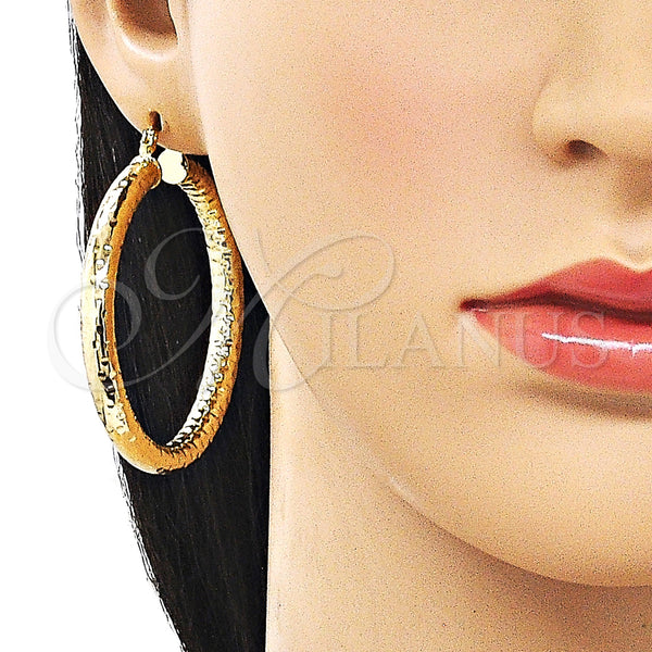 Gold Filled Hoop Earrings — Medium Hoop Hollow Design Diamond Cutting 02. — alternate product view — SKU 163176 | Oro Laminado aretes de aro — Medium Hoop Hollow diseño Diamond Cutting 02. — SKU 163176