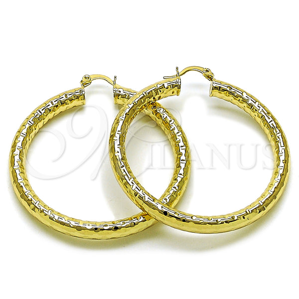 Gold Filled Hoop Earrings — Medium Hoop Hollow Design Diamond Cutting 02. — main product view — SKU 163176 | Oro Laminado aretes de aro — Medium Hoop Hollow diseño Diamond Cutting 02. — SKU 163176