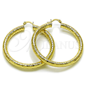 Gold Filled Hoop Earrings — Medium Hoop Hollow Design Diamond Cutting 02. — main product view — SKU 163176 | Oro Laminado aretes de aro — Medium Hoop Hollow diseño Diamond Cutting 02. — SKU 163176