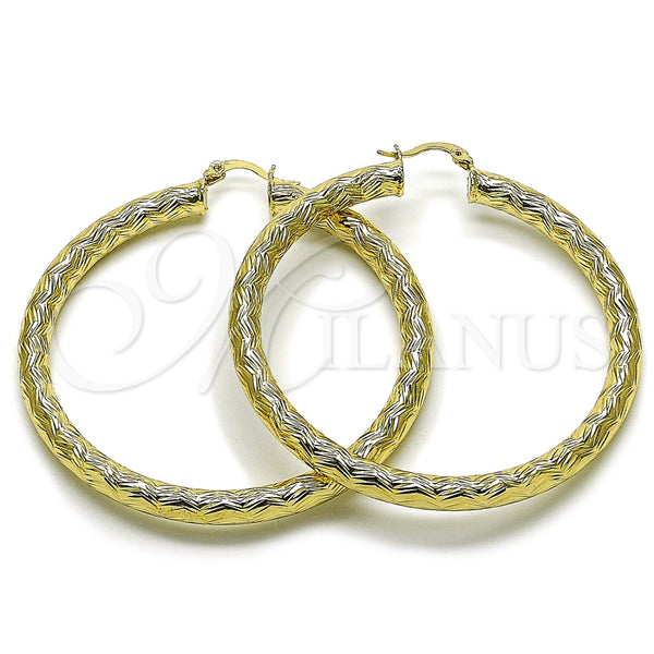 Oro Laminado Medium Hoop, Gold Filled Style Hollow Design, Diamond Cutting Finish, Golden Finish, 02.213.0760.60