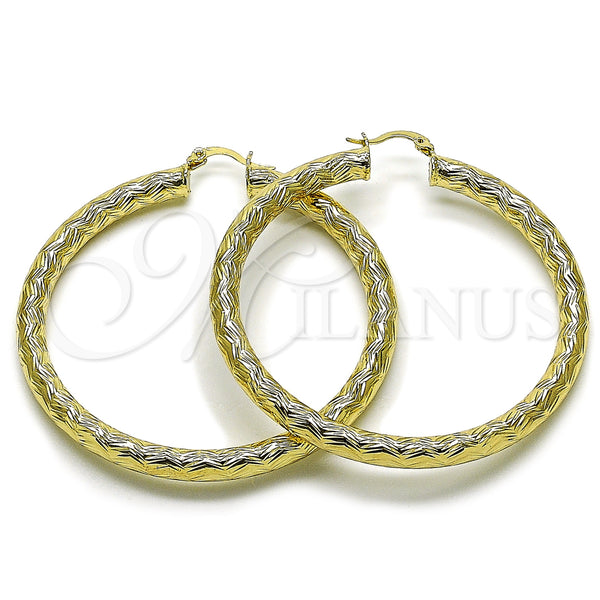 Gold Filled Hoop Earrings — Medium Hoop Hollow Design Diamond Cutting 02. — main product view — SKU 163177 | Oro Laminado aretes de aro — Medium Hoop Hollow diseño Diamond Cutting 02. — SKU 163177