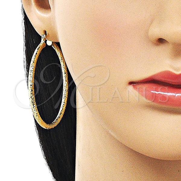 Gold Filled Hoop Earrings — Large Hoop Hollow Design Diamond Cutting 02. — alternate product view — SKU 163178 | Oro Laminado aretes de aro — Large Hoop Hollow diseño Diamond Cutting 02. — SKU 163178