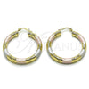 Oro Laminado Medium Hoop, Gold Filled Style Hollow Design, Diamond Cutting Finish, Tricolor, 02.213.0224.1.40