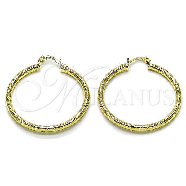 Oro Laminado Medium Hoop, Gold Filled Style Hollow Design, Diamond Cutting Finish, Golden Finish, 02.213.0881.40