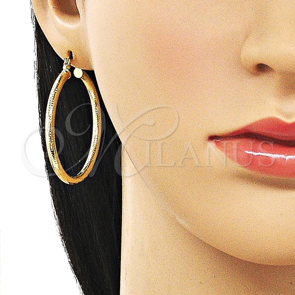 Gold Filled Hoop Earrings — Medium Hoop Hollow Design Diamond Cutting 02. — alternate product view — SKU 163180 | Oro Laminado aretes de aro — Medium Hoop Hollow diseño Diamond Cutting 02. — SKU 163180