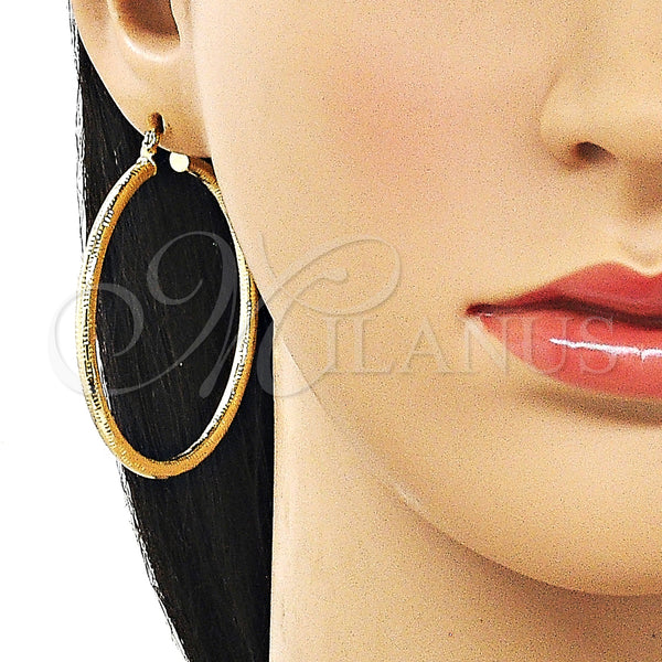 Gold Filled Hoop Earrings — Medium Hoop Hollow Design Diamond Cutting 02. — alternate product view — SKU 163181 | Oro Laminado aretes de aro — Medium Hoop Hollow diseño Diamond Cutting 02. — SKU 163181
