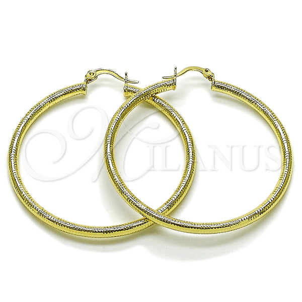 Gold Filled Hoop Earrings — Medium Hoop Hollow Design Diamond Cutting 02. — main product view — SKU 163181 | Oro Laminado aretes de aro — Medium Hoop Hollow diseño Diamond Cutting 02. — SKU 163181