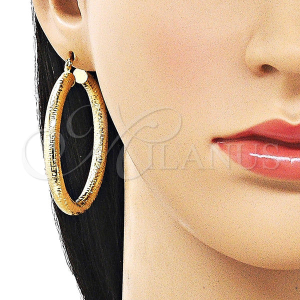 Gold Filled Hoop Earrings — Medium Hoop Hollow Design Diamond Cutting 02. — alternate product view — SKU 163182 | Oro Laminado aretes de aro — Medium Hoop Hollow diseño Diamond Cutting 02. — SKU 163182