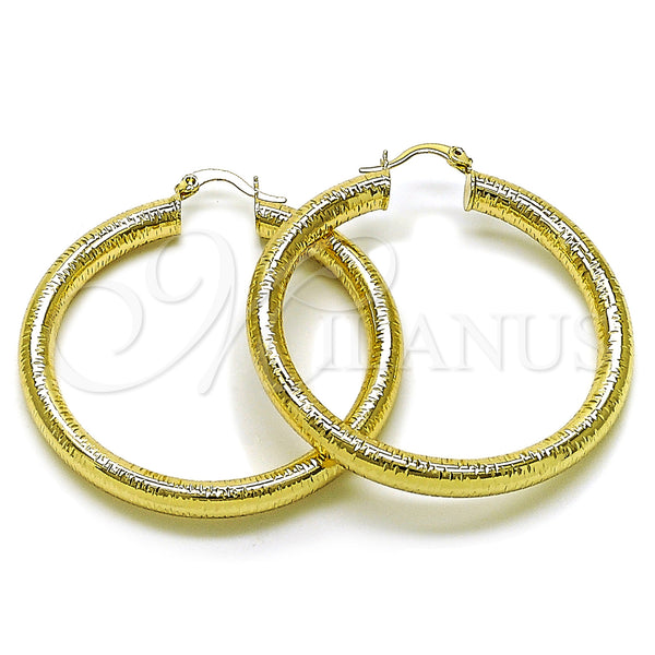 Gold Filled Hoop Earrings — Medium Hoop Hollow Design Diamond Cutting 02. — main product view — SKU 163182 | Oro Laminado aretes de aro — Medium Hoop Hollow diseño Diamond Cutting 02. — SKU 163182