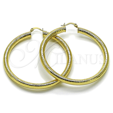 Oro Laminado Medium Hoop, Gold Filled Style Hollow Design, Diamond Cutting Finish, Golden Finish, 02.213.0756.60