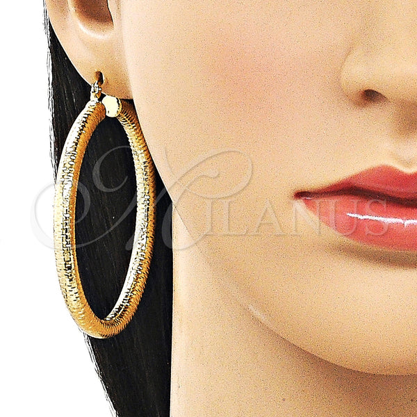 Gold Filled Hoop Earrings — Medium Hoop Hollow Design Diamond Cutting 02. — alternate product view — SKU 163183 | Oro Laminado aretes de aro — Medium Hoop Hollow diseño Diamond Cutting 02. — SKU 163183
