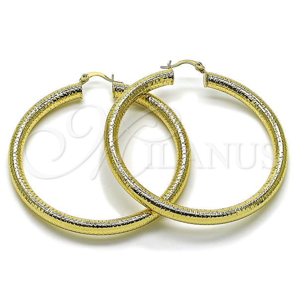 Gold Filled Hoop Earrings — Medium Hoop Hollow Design Diamond Cutting 02. — main product view — SKU 163183 | Oro Laminado aretes de aro — Medium Hoop Hollow diseño Diamond Cutting 02. — SKU 163183