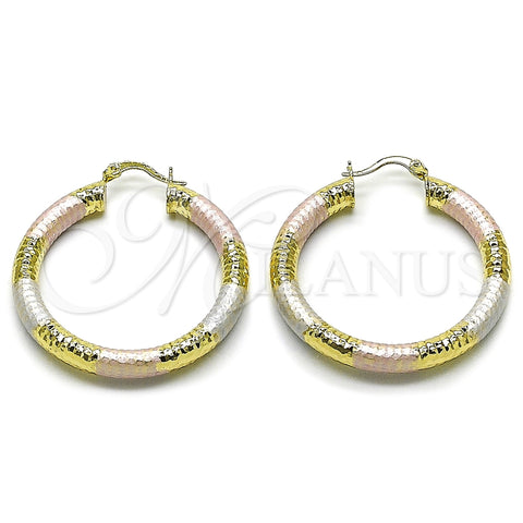 Oro Laminado Medium Hoop, Gold Filled Style Hollow Design, Diamond Cutting Finish, Tricolor, 02.213.0882.40
