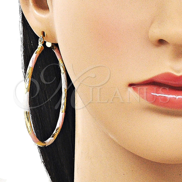 Gold Filled Hoop Earrings — Large Hoop Hollow Design Diamond Cutting Tricolor 02. — alternate product view — SKU 163185 | Oro Laminado aretes de aro — Large Hoop Hollow diseño Diamond Cutting Tricolor 02. — SKU 163185