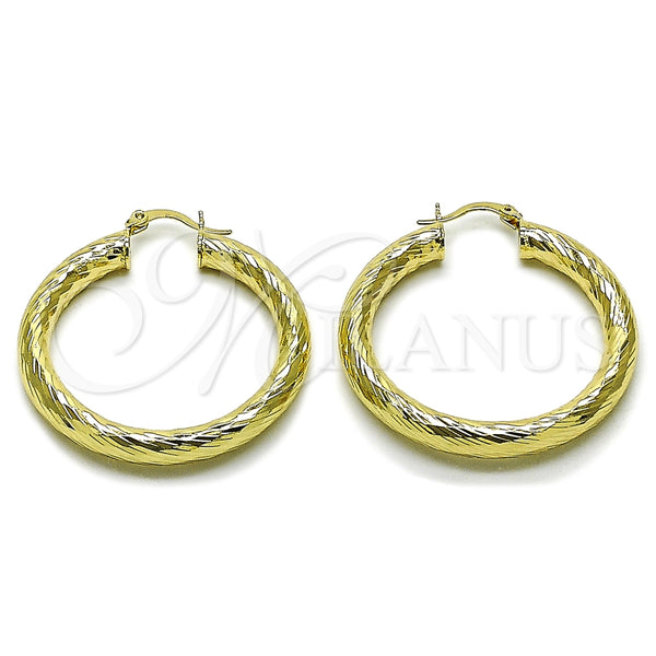 Oro Laminado Large Hoop, Gold Filled Style Hollow Design, Diamond Cutting Finish, Golden Finish, 02.170.0311.40