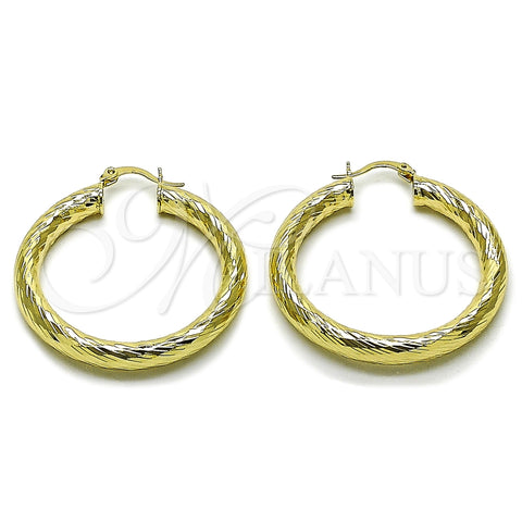 Oro Laminado Large Hoop, Gold Filled Style Hollow Design, Diamond Cutting Finish, Golden Finish, 02.170.0311.40
