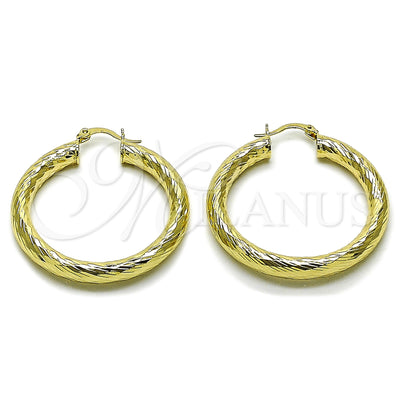 Gold Filled Hoop Earrings — Large Hoop Hollow Design Diamond Cutting 02. — main product view — SKU 163186 | Oro Laminado aretes de aro — Large Hoop Hollow diseño Diamond Cutting 02. — SKU 163186