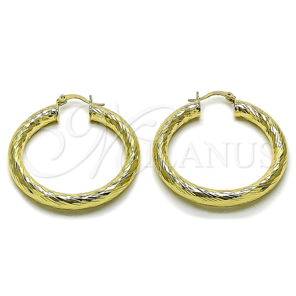 Gold Filled Hoop Earrings — Large Hoop Hollow Design Diamond Cutting 02. — main product view — SKU 163186 | Oro Laminado aretes de aro — Large Hoop Hollow diseño Diamond Cutting 02. — SKU 163186