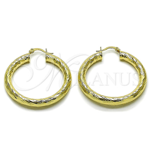 Oro Laminado Large Hoop, Gold Filled Style Hollow Design, Diamond Cutting Finish, Golden Finish, 02.170.0311.40