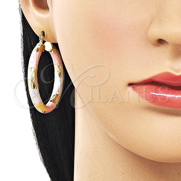 Gold Filled Hoop Earrings — Large Hoop Hollow Design Diamond Cutting Tricolor 02. — alternate product view — SKU 163187 | Oro Laminado aretes de aro — Large Hoop Hollow diseño Diamond Cutting Tricolor 02. — SKU 163187