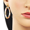 Oro Laminado Large Hoop, Gold Filled Style Hollow Design, Diamond Cutting Finish, Tricolor, 02.170.0311.1.40