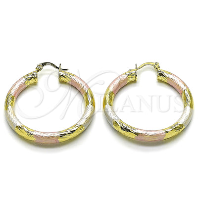 Gold Filled Hoop Earrings — Large Hoop Hollow Design Diamond Cutting Tricolor 02. for wholesale, main product view