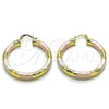 Oro Laminado Large Hoop, Gold Filled Style Hollow Design, Diamond Cutting Finish, Tricolor, 02.170.0311.1.40