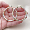 Oro Laminado Large Hoop, Gold Filled Style Hollow Design, Diamond Cutting Finish, Tricolor, 02.170.0311.1.50