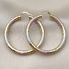 Oro Laminado Large Hoop, Gold Filled Style Hollow Design, Diamond Cutting Finish, Tricolor, 02.170.0311.1.50