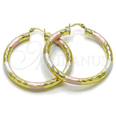 Gold Filled Hoop Earrings — Large Hoop Hollow Design Diamond Cutting Tricolor 02. for wholesale, main product view