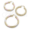 Oro Laminado Large Hoop, Gold Filled Style Hollow Design, Diamond Cutting Finish, Tricolor, 02.170.0311.1.50