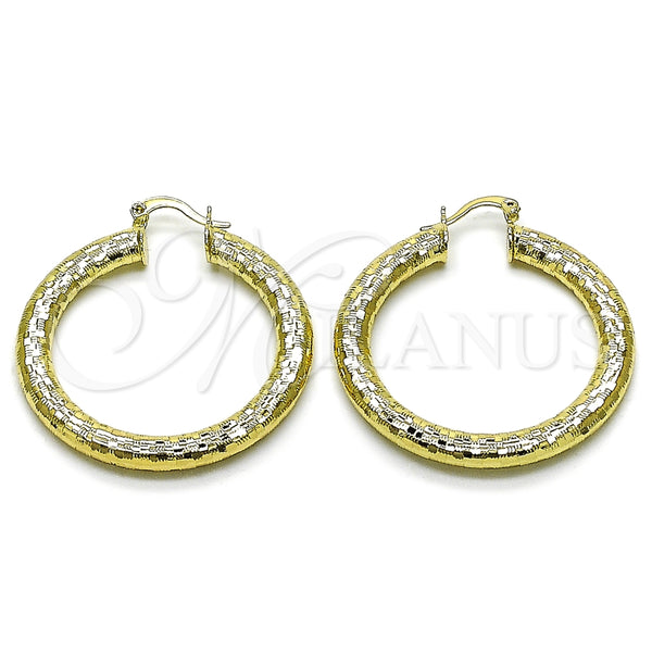 Oro Laminado Large Hoop, Gold Filled Style Hollow Design, Diamond Cutting Finish, Golden Finish, 02.213.0889.40