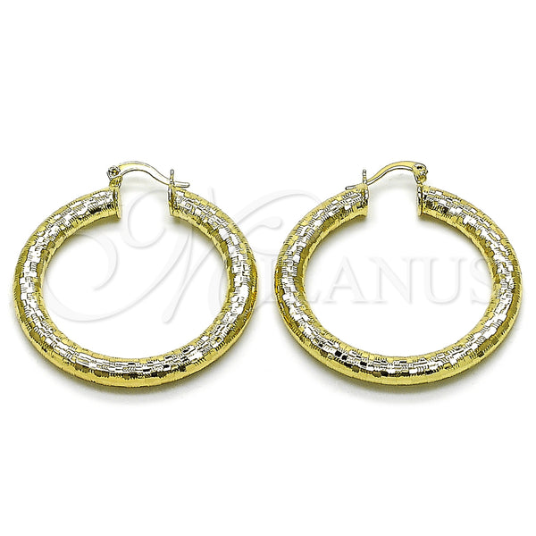 Gold Filled Hoop Earrings — Large Hoop Hollow Design Diamond Cutting 02. — main product view — SKU 163189 | Oro Laminado aretes de aro — Large Hoop Hollow diseño Diamond Cutting 02. — SKU 163189