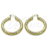 Oro Laminado Large Hoop, Gold Filled Style Hollow Design, Diamond Cutting Finish, Golden Finish, 02.213.0889.40